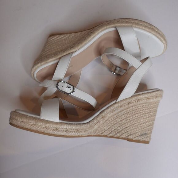 Stuart Weitzman Teddi Espadrille Leather Wedge Sandal White Women's Size 10 New - Picture 4 of 12